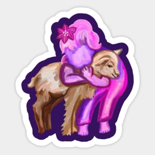 Little Girl and Goat Friend Sticker